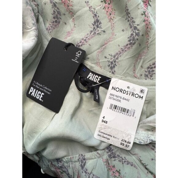 Paige Marie Dress Size 4 Dusty Sage Multi Long Sleeve BOHO Babydoll NWT $279 - Picture 7 of 11